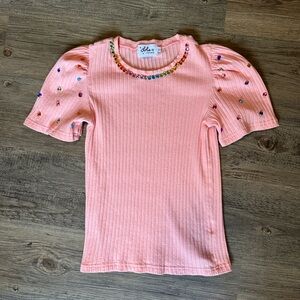 Lola + The Boys Pink Beaded Kids Blouse